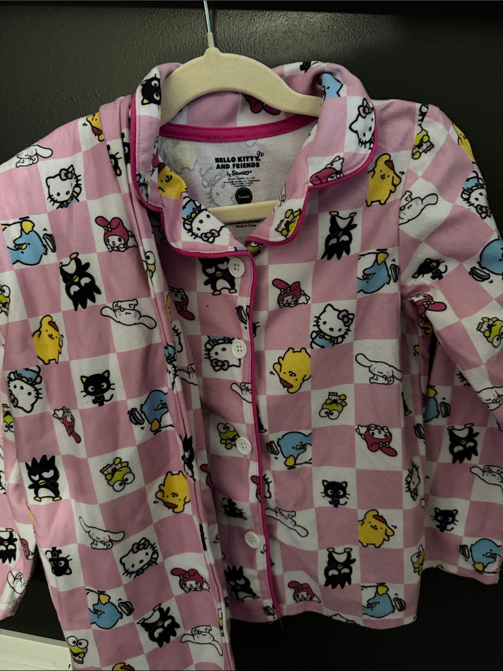 Hello Kitty Pink Checkered Kids Pajama Top and pants